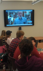 Roy Reed, Skype-ing from Arkansas into W&L journalism classroom