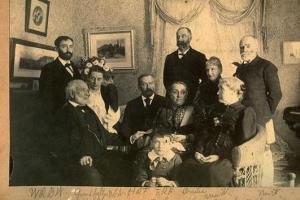 Random ancestors: upper left, my great-grandfather Walter Rufus Boyden Whittier, and in front of him and his bride Mimi Fletcher, Mimi's grandfather, Lowell, Mass., newspaper editor, congressman and abolitionist Chauncey Knapp.